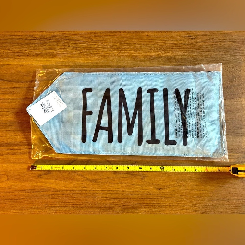 Family robin egg blue magnetic door tag, burlap hanger